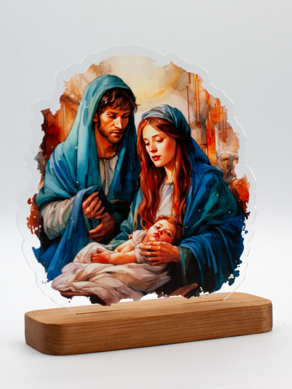 Lampada Plexyglass - Sacra Famiglia Base Legno Massello